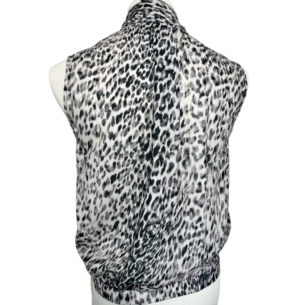 Brochu Walker Snow Leopard Print V-Neck Sleeveless Draped Top Grey Black XS - Picture 2 of 10